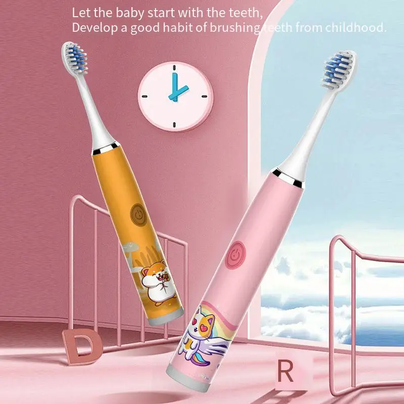 Children's Toothbrush Electric Smart Cute Cat Elephant Hamster Pattern IPX7 Waterproof Ultrasonic Sonic Toothbrush for Kids J294