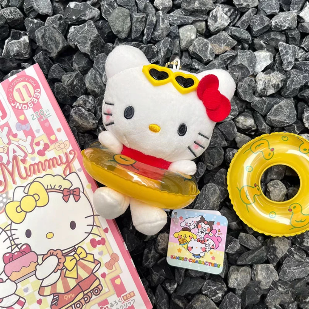 Anime saniro olá kitty anel de natação boneca de pelúcia chaveiro pingente dos desenhos animados kt gato kawaii praia estilo mochila decoração presentes