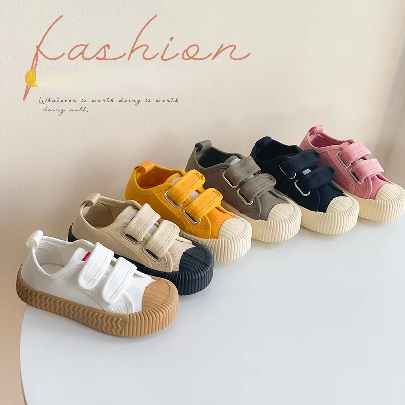 Zapatos de lona para niños y niñas, calzado con gancho y lazo, fondo suave, transpirable, para galletas, primavera y otoño