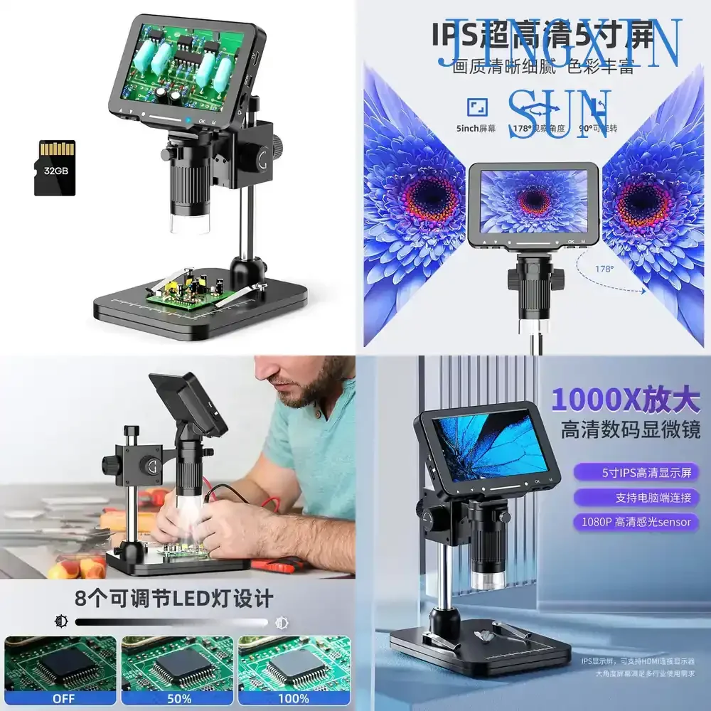 23 5-inch HD Digital Microscope for Mobile Phone Circuit Board Inspection Measurement Tool with Adjustable Focus and LED