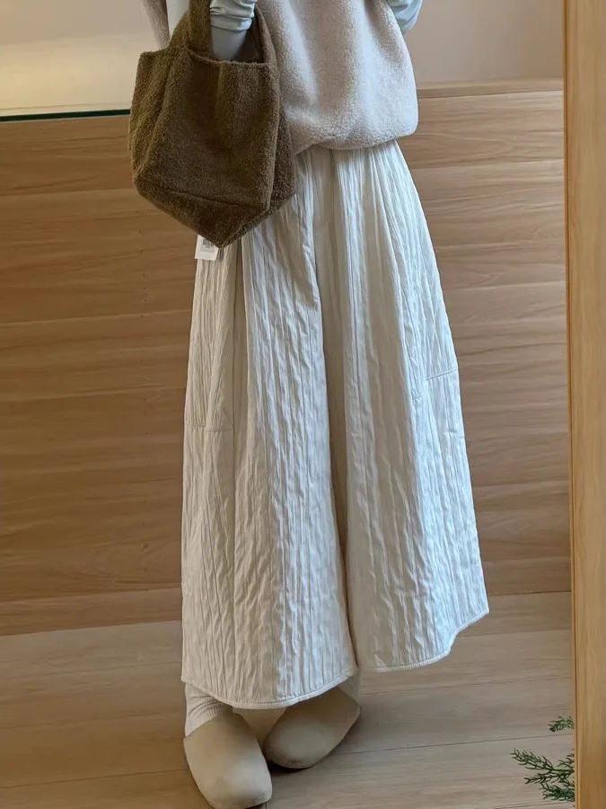 따뜻한 면 와이드 레그 팬츠 캐주얼 하란 가을 겨울 패션 여성용 컬러 스트레이트 컷 엘라스틱 웨이스트 바지