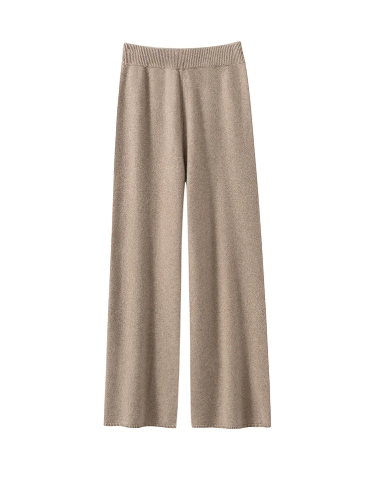 MEETCC Women 100% Cashmere Wide Leg Pant Casual Loose Elegant Delicate Trousers Autumn Winter Soft Warm Cashmere Pants