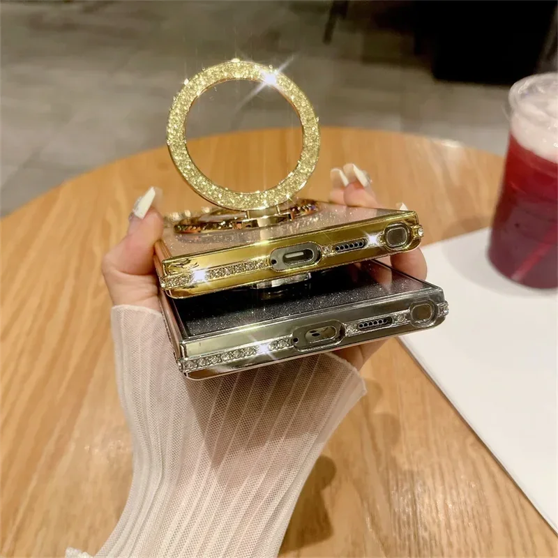 S24Ultra Case Diamond Glitter Quicksand Magnetic Bracket Stand Case for Samsung Galaxy S24 S22 S23 S25 Ultra Plus Gradient Cover
