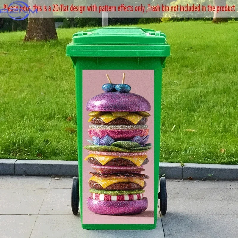 PC 2D Flat Self-Adhesive Trash Can Sticker, Multi-Layer Hamburger Decorative Sticker with Glitter, Creative Trash Can Decorati