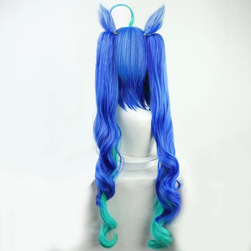 Uma Musume Pretty Derby Twin Turbo Cosplay Wig  Anime Party Wig Long Curly Mixed Blue with Ears Tail Wig