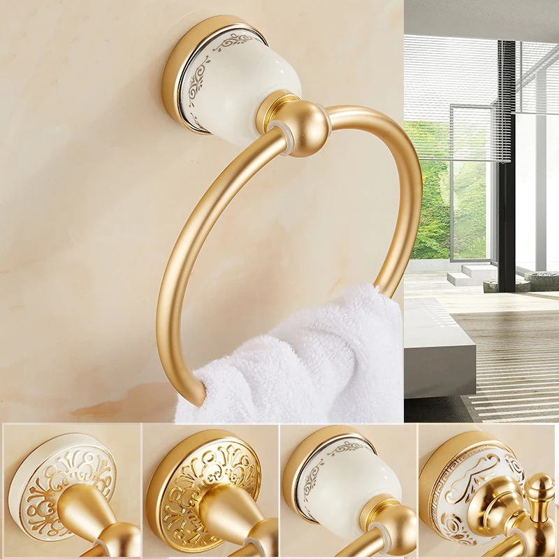 4 Style space aluminum antique towel ring bathroom, European Kitchen gold towel ring holder, Vintage toilet towel wall rack ring