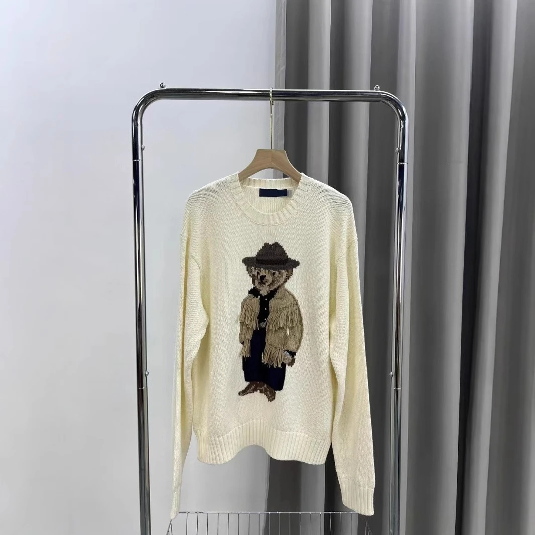 

2026 Autumn and Winter New Fashion Bear Fringed Western Denim Sweater Casual Loose Round Neck Women's Knitted Sweater