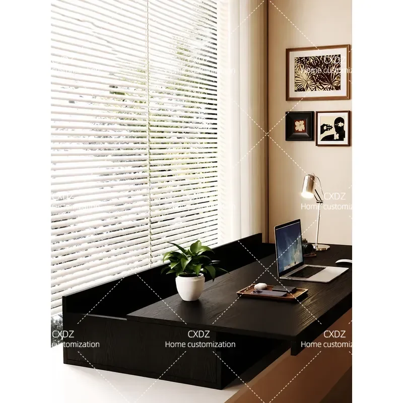 Solid Wood Desk Bay Window Table Custom Balcony Study Table Retractable With Drawers Locker Computer Table