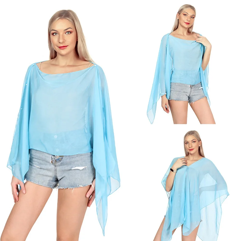 Hot Selling Imitation Silk Shawl Solid Color Uv Protection Summer Scarf For Women Muslim Travel Beach Elegant Poncho 96*150cm