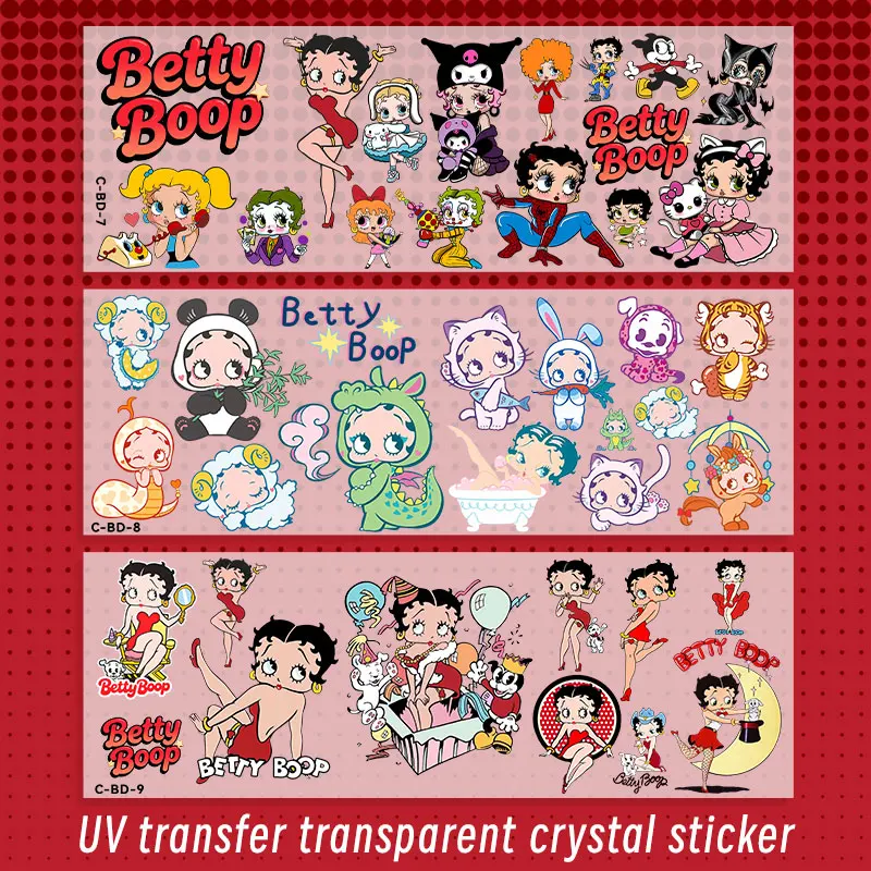 ملصقات DTF الإبداعية DIY ملصقات مقاومة للماء لسلسلة Betty Boop Bimbo Anime UV نقل كريستال بوبو الشفاف للفتيات