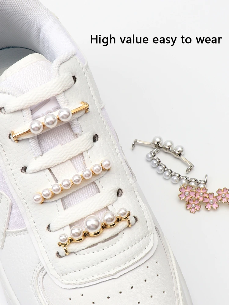 Sneakers Shoelaces Decoration Metal Shoelace Buckle Pearl Shoes Charm Accessories Shiny Rhinestones Women Shoe laces Decorative