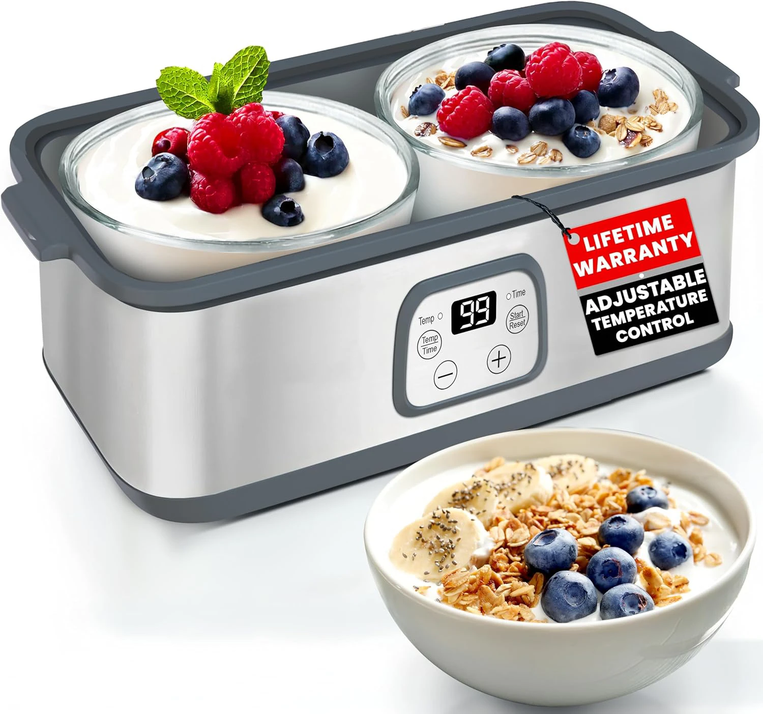 

Yogurt Maker with Adjustable Time & Temp Control with Two 1Quart Containers