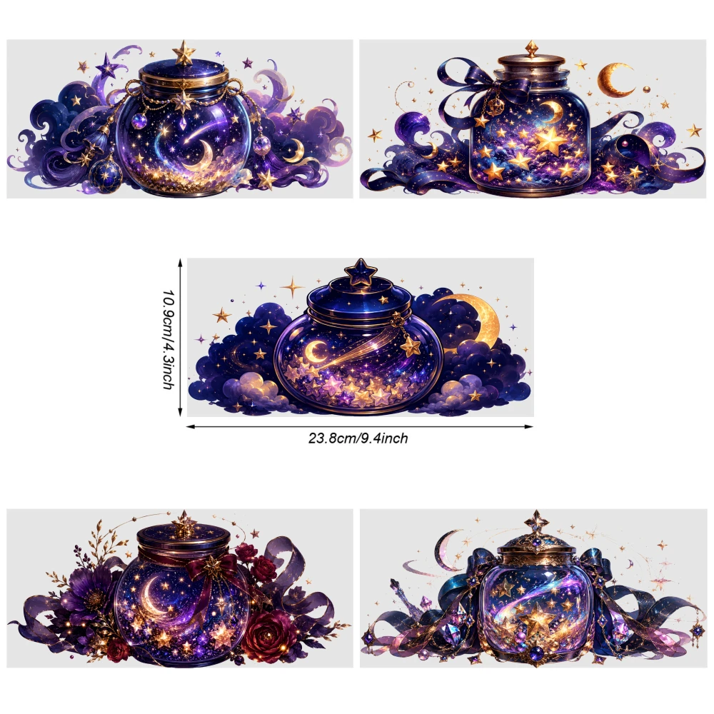 5 Sheets Starry Night Jar UV DTF Stickers Plastic Self-Adhesive Labels Waterproof Decals Transfer Sticker Decal