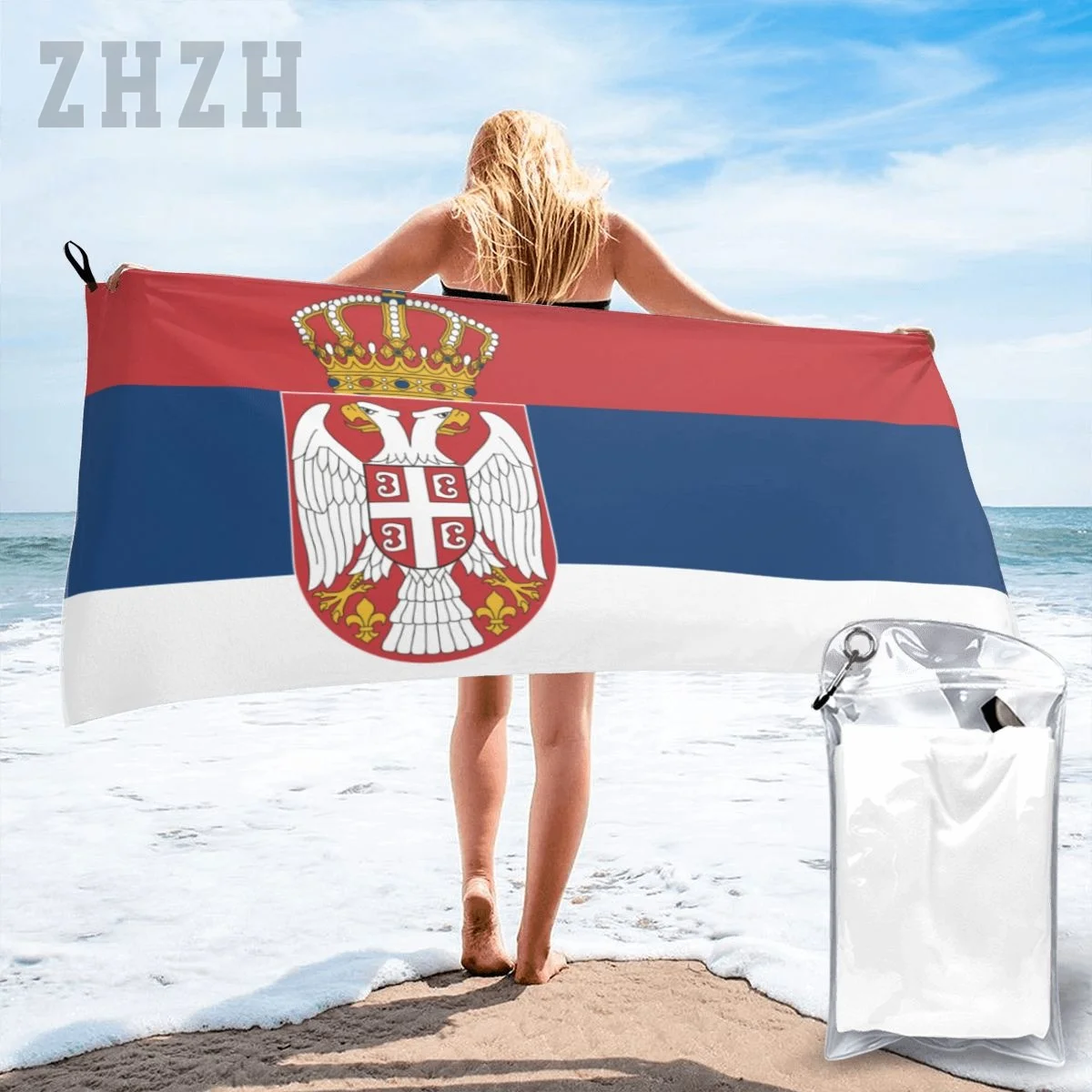 More Design Serbia Flag Emblem Bath Towel Quick dry Microfiber Absorbing Soft Water Breathable Beach Swimming Bathroom