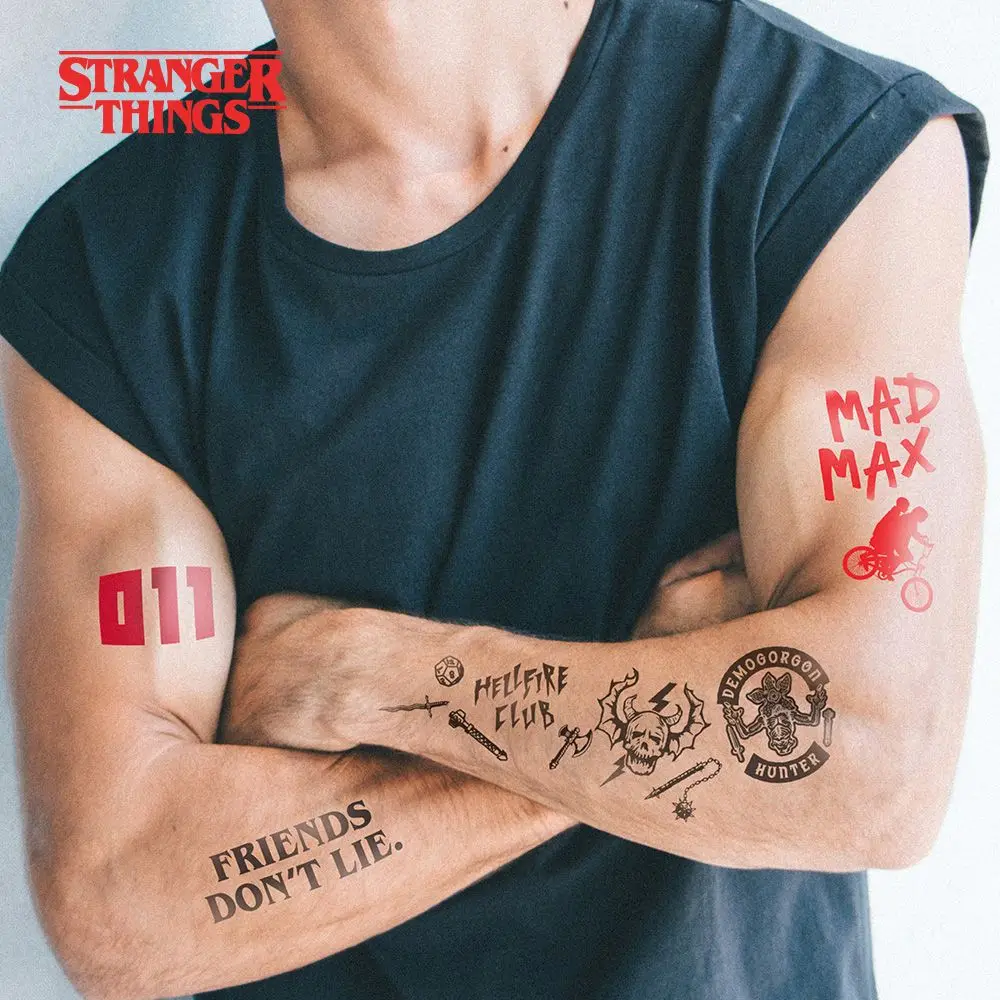 1 Set Offiziell lizenzierte Tattoo-Aufkleber von Stranger Things, bunte Cartoon-Aufkleber mit Wassertransfer, wasserdichte Körperdekoration – Detail 6