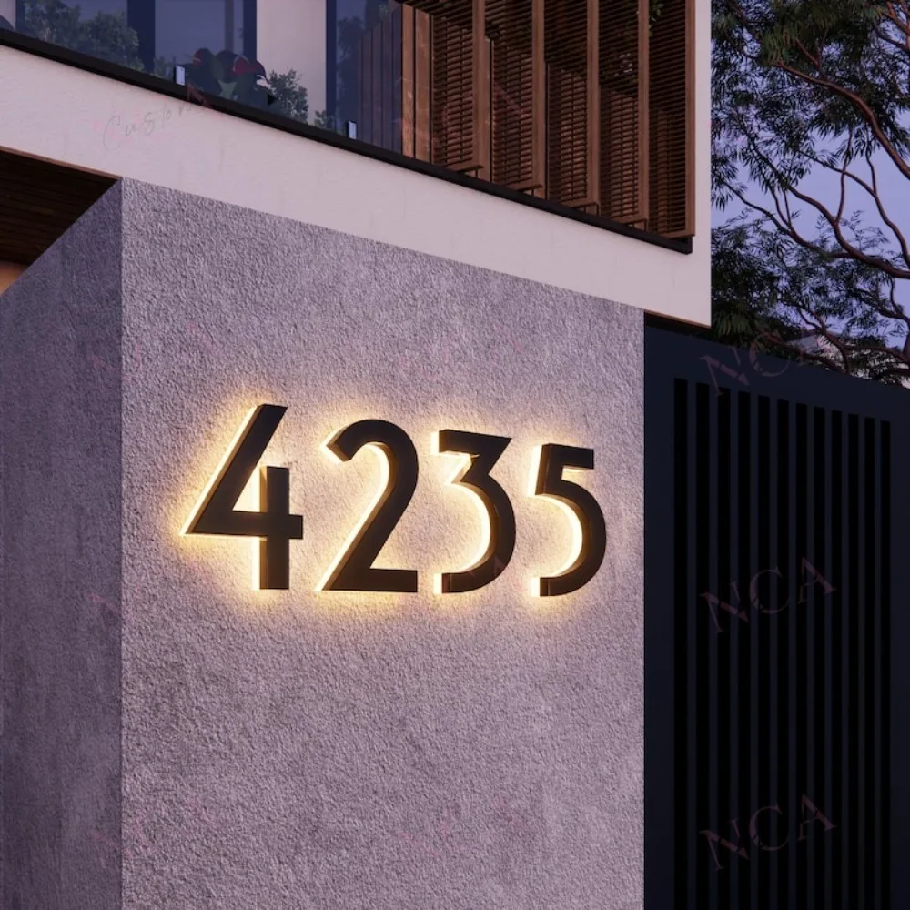 Personalized Solar Light Up House Numbers for Outside, Backlit LED Address Number Signs, Illuminated Address Numbers for House