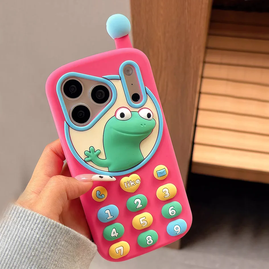 

Cartoon lizard telephone 3D Phone Case For iphone 17 Pro Max 16 15 14 Plus 12 13 Pro 15promax Silicone Protection Cover kids