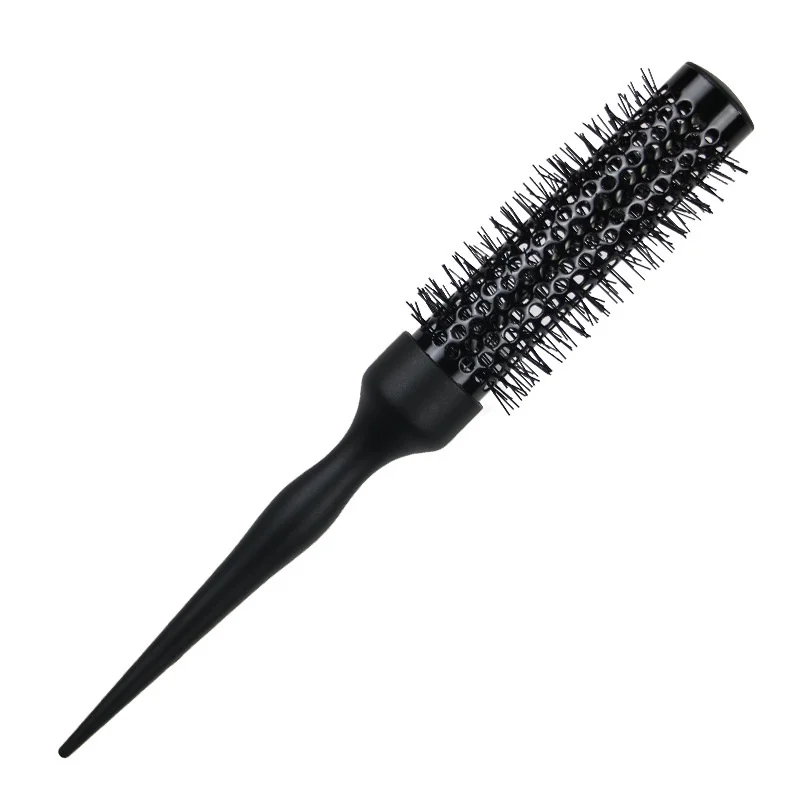 Black Round Barrel Hair Comb, Styling Hair Brush, Nylon Cylinder Curly Hair Comb, Alumínio Tube Salon Tool, 1Pc