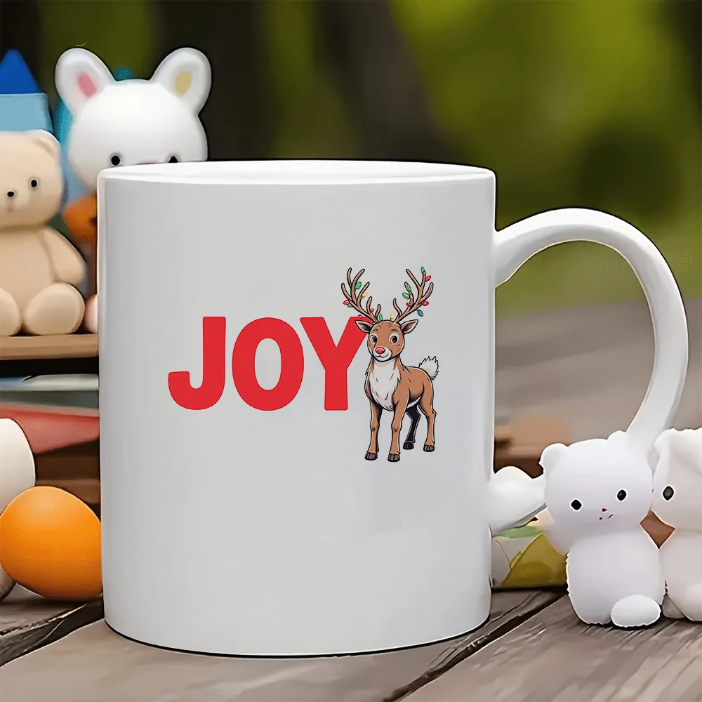 

11oz Cup + Joyful Christmas Reindeer Sticker Cup Kids' Holiday Gift Home & Office Creative Coffee Cup