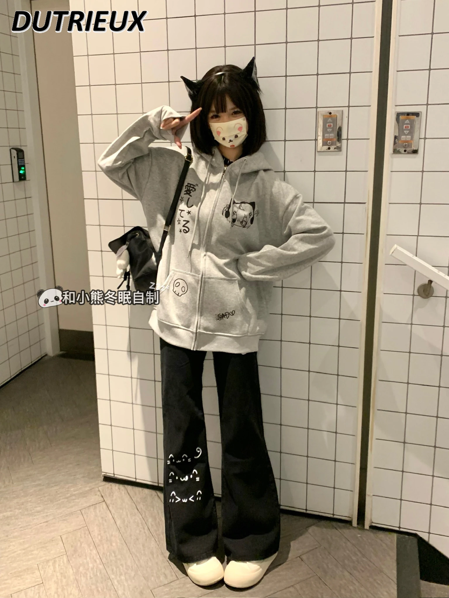 Moda estilo japonês bonito senhora moletom com capuz primavera outono casacos femininos novo doce versátil casual solto casaco femme