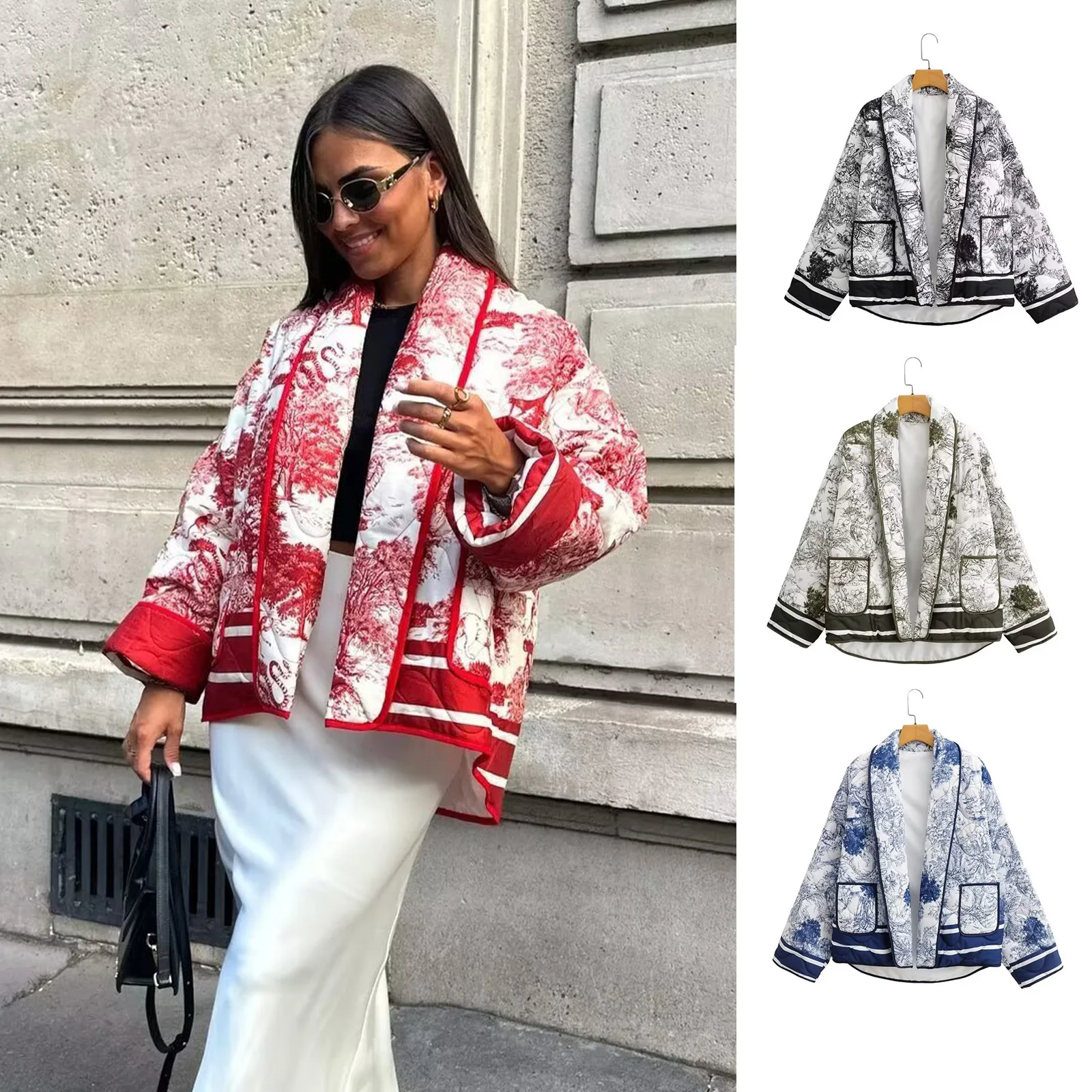 

HH Female Autumn Casual Cotton Liner Jacket Long Sleeve Red Cardigans Solid With Pockets Winter Elegant Loose Warm Coat Y2K