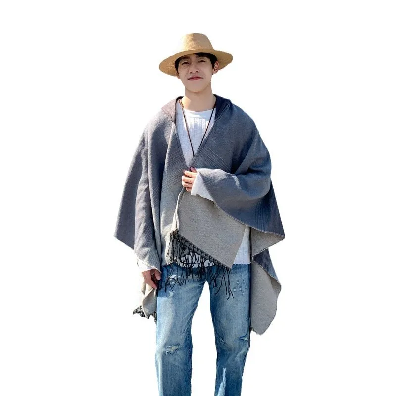 Men's Geometric Style Ethnic Trend Shawl Outdoor Vacation Travel Warm and Windproof Cloak Shawl Cloak Imitation cashmere P3