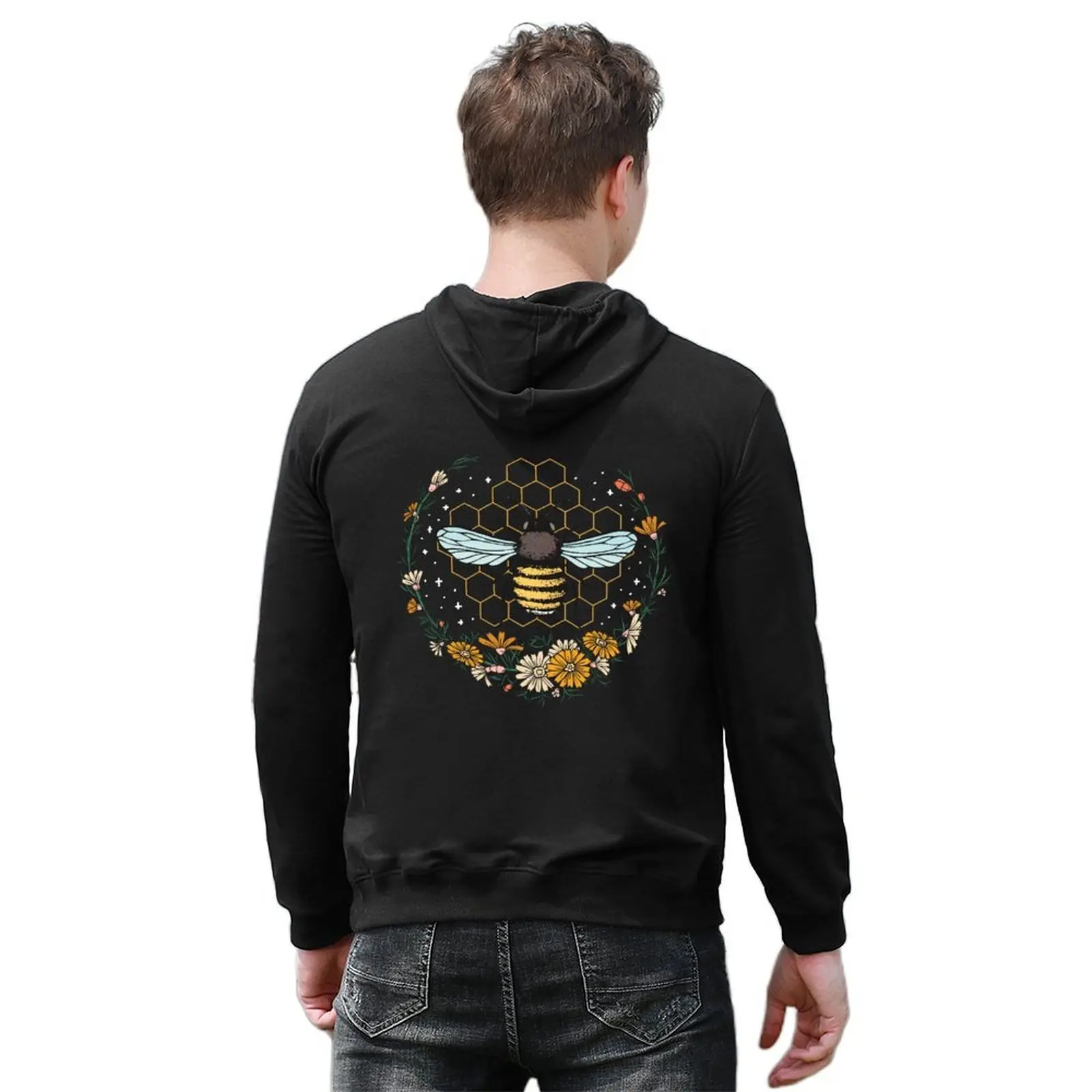 Floral Honeycomb Bee Lover Art Hoodie korean autumn clothes men wear autumn clothes winter clothes tracksuit