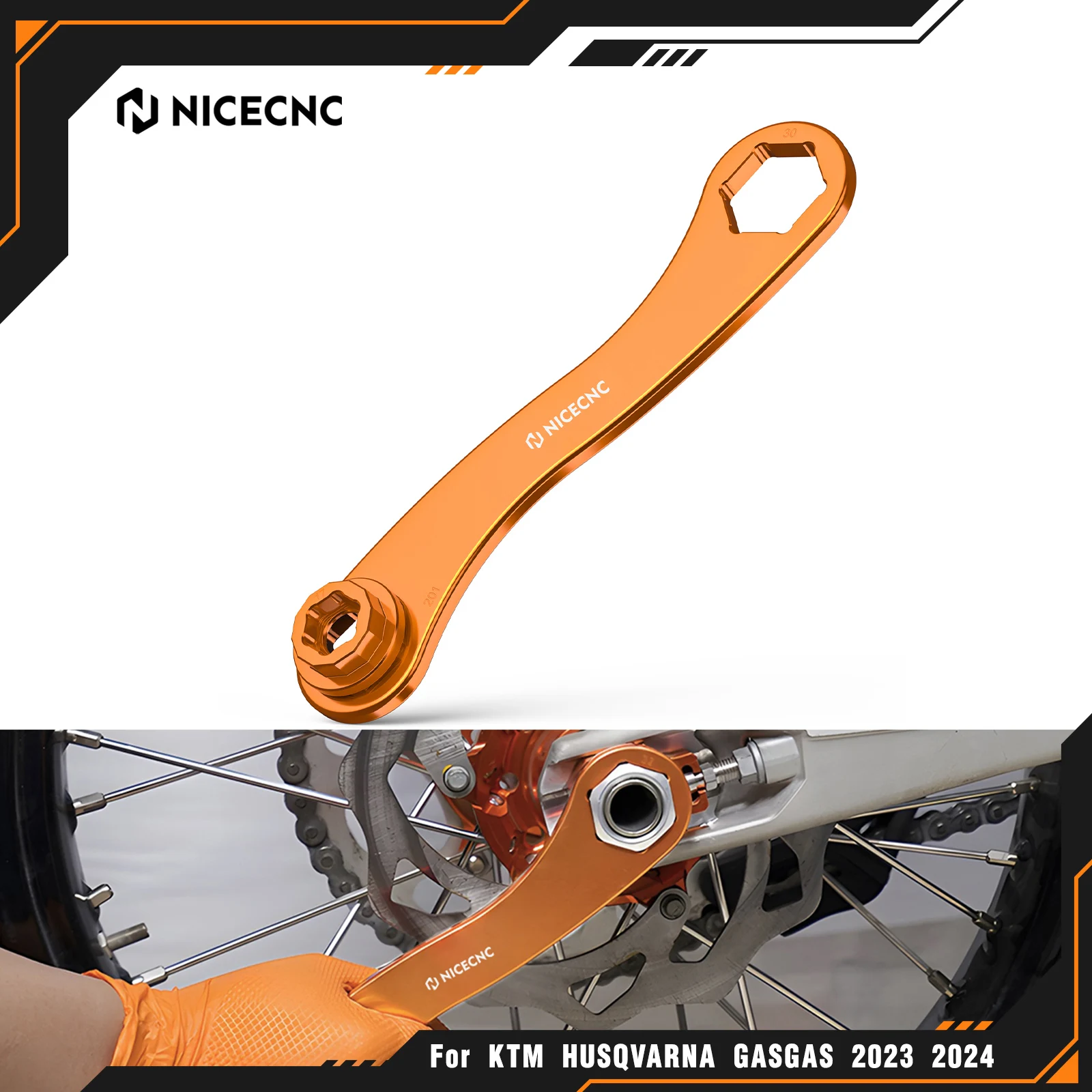 

NICECNC 2024 For KTM EXC 300 EXC-F 350 SX 125 SX-F 450 XCW 500 XC300 2024 17-27-30mm Front Rear Wheel Axle Wrench Removal Tool