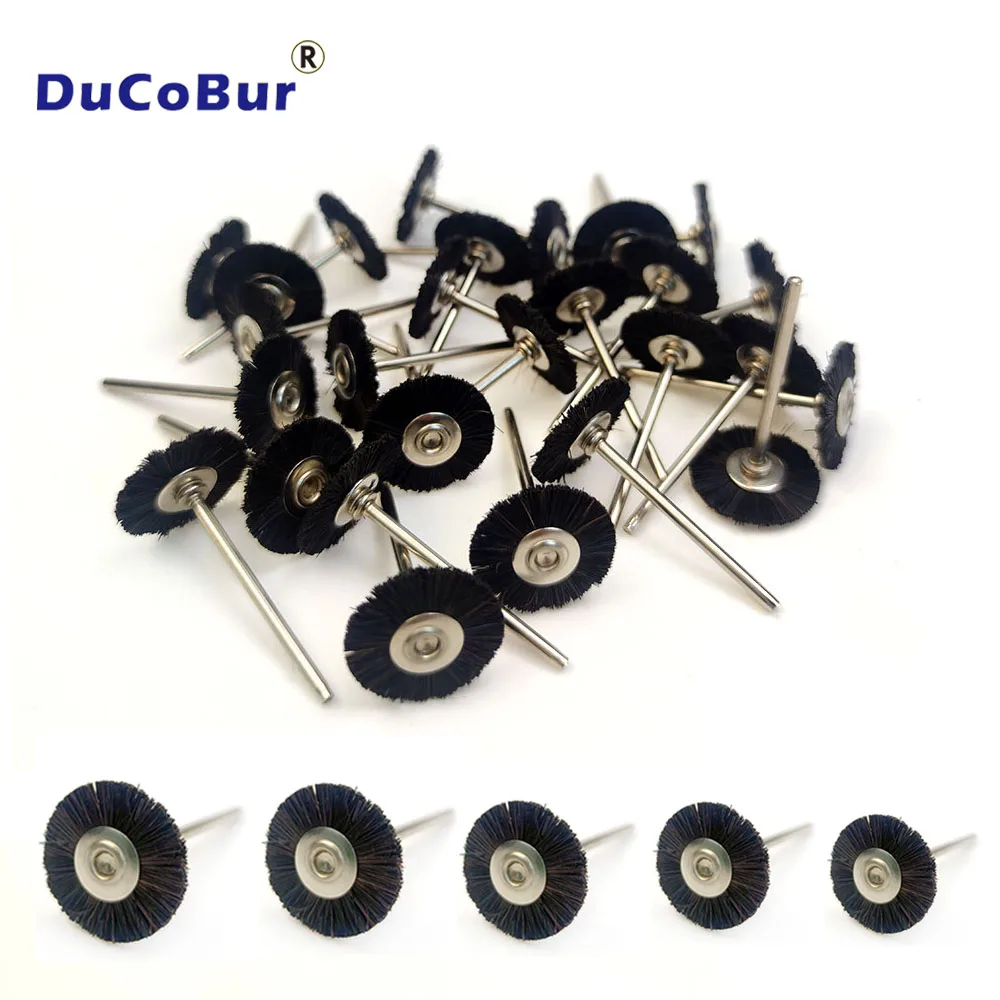 100Pcs Dental Plain Brush Black Bristle With Handle Five Diameters Lab Pristle Brush Polishing Wheel Flat Head For Rotary Tool