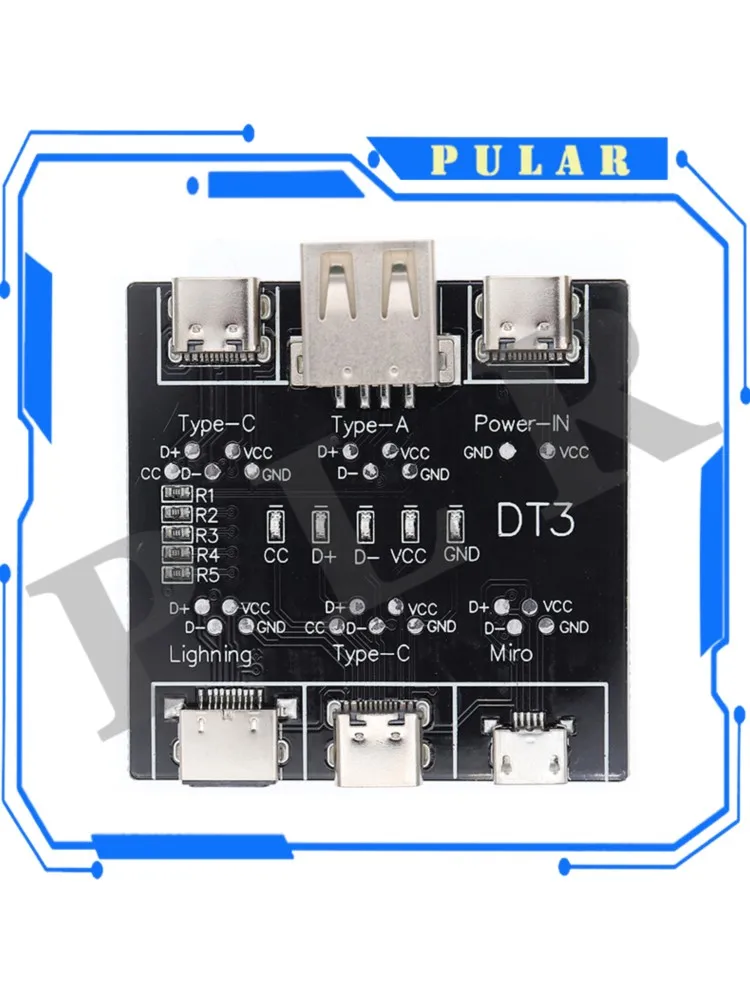 Tester kabli USB PLR DT3, wykrywanie zwarć, testowanie włączania/wyłączania dla iOS, Android, Type-C — 2