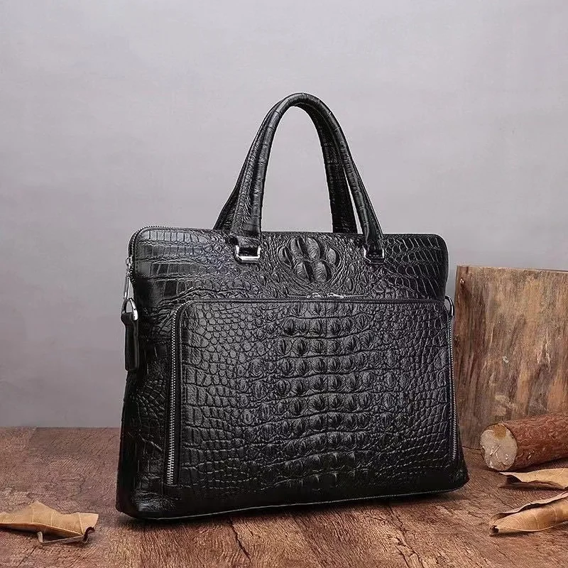 Sac à Main en Cuir group à Motif de Crocodile pour Homme d'Affaires, Étui à Bombes, Double Fermeture Éclair, Sacoche de Luxe pour Ordinateur Portable