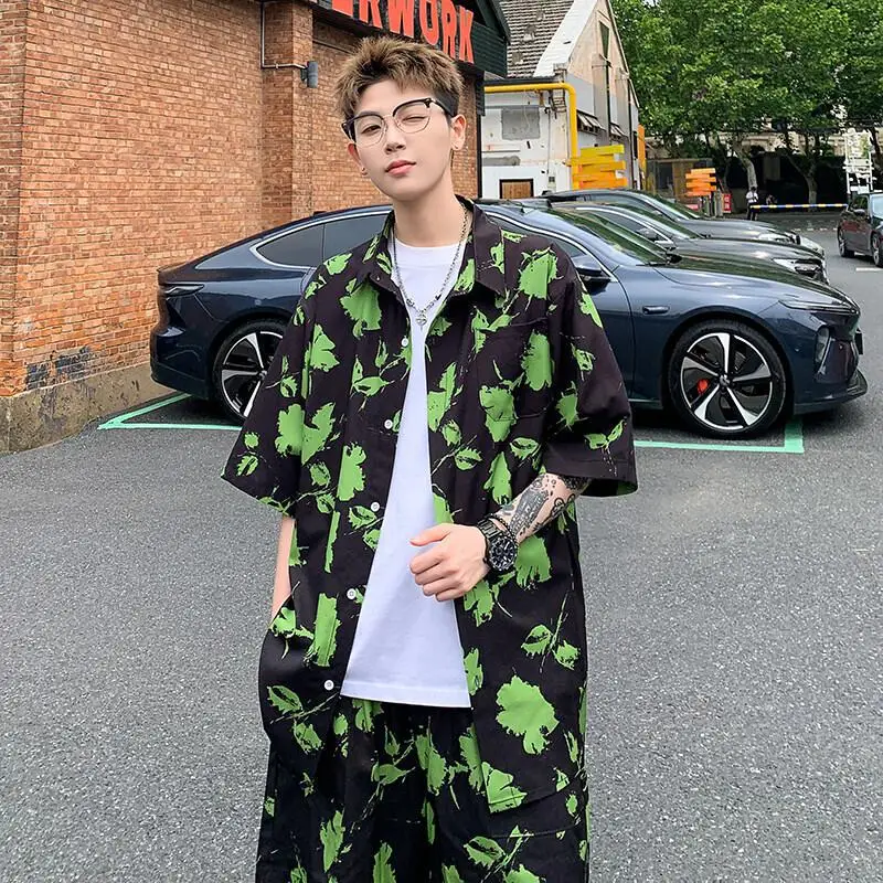 M-XXXXXL Men's Plus Size Short Sleeve Hawaiian Shirt & Shorts Beach Set Tropical Floral Print Summer Vacation Outfit Two Pieces