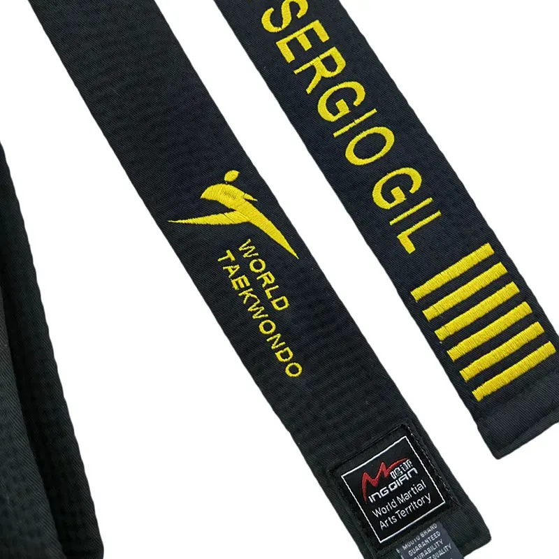 WTF World Taekwondo Black Belt Embroidery Width 5cm Polyester Cotton Martial Arts Sports Coach Customized Name Korean