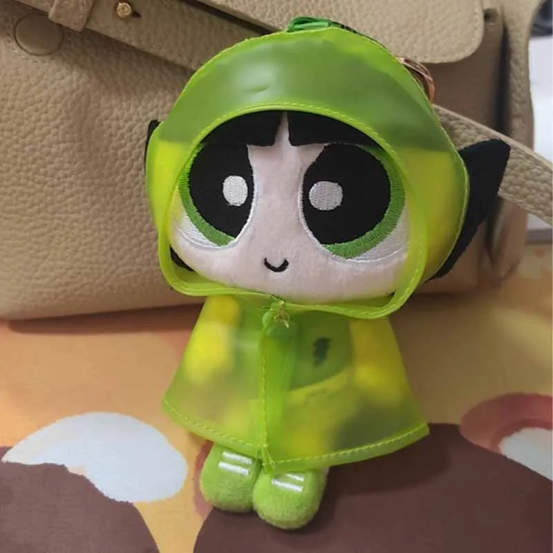 The Powerpuff Girls لطيف الكرتون أنيمي الطرفية الإبداعية موضة معطف واق من المطر فستان لطيف أفخم دمية على ظهره قلادة لعبة هدية