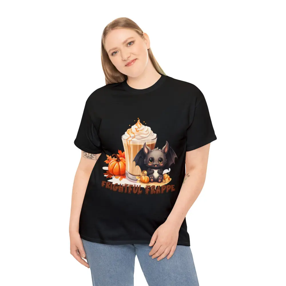 Halloween Bat Coffee Frappe T Shirt Spooky Tee With Pumpkins Apparel Anime Graphic T-shirts Y2K Tops Unisex Summer Short Sleeve