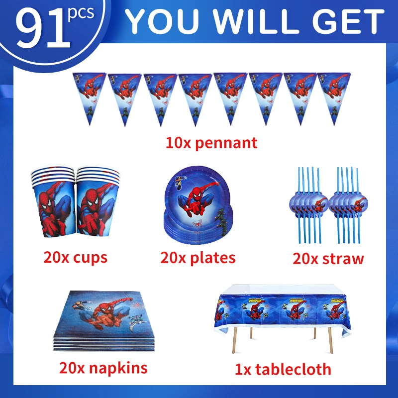 Spiderman Birthday Party Decorations Supplies Set Superhero Tableware Paper Napkins Plates Cups Kit Baby Shower for Kids Gifts