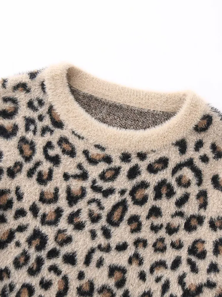 

NLZGMSJ Women Sweaters 2025 Winter Warm Long Sleeve Leopard Print Loose Pullovers Female Casual Top Y2K