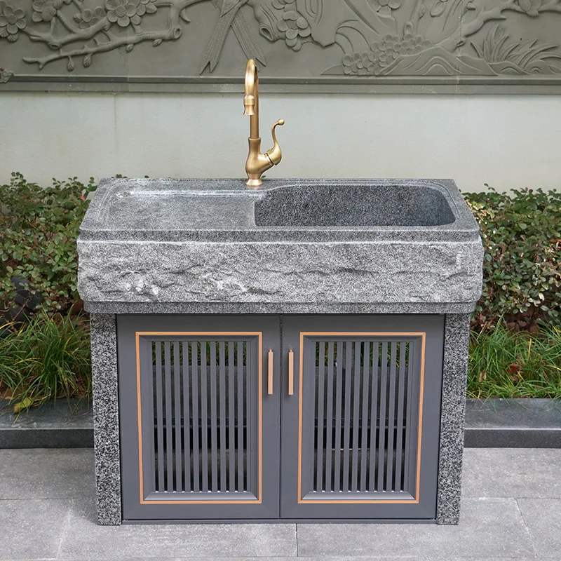 Garden natural stone laundry pool with rubbing board integrated basin outdoor pool balcony household marble sink