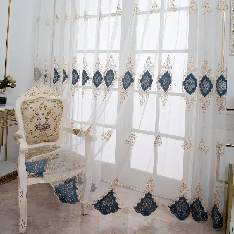 Tulle Curtains for Living Room Velvet Embroidered Gauze Bedroom Curtain Gauze 1PC European Style Embroidered Window Screen