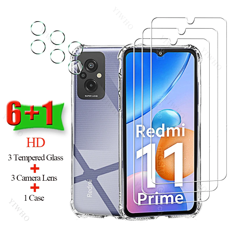 6+1 Full Glue Tempered Glass for Xiaomi Redmi 11 Prime 4G 5G Soft Case HD Camera Cover Screen Protectors for Redmi 11Prime 4g 5g