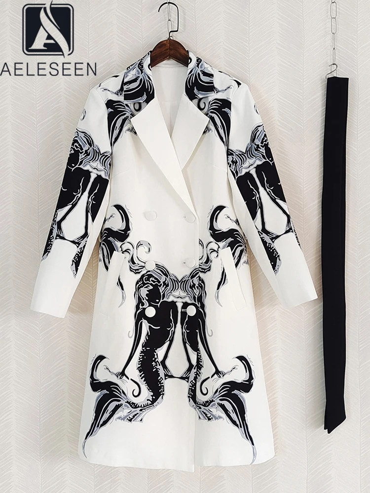 AELESEEN Runway Fashion Autumn Winter Trench For Women Design Fashion Double-breasted Belt Elegant Long Coat Female