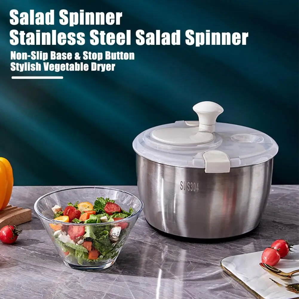 

Lettuce Spinner with Drain Stainless Steel Salad Spinner with Drain Basket Non-slip Base Stop Button 5.3 Quart for Crisp