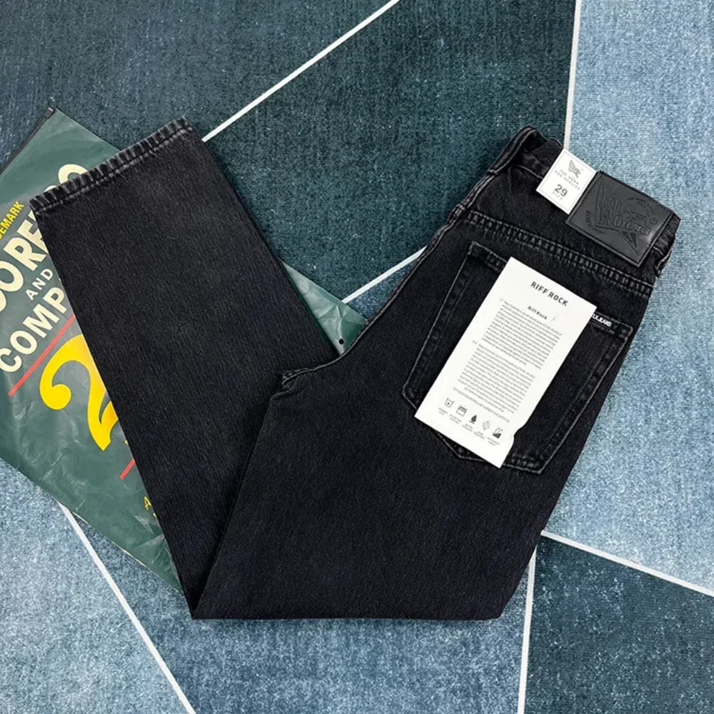 

High-end black jeans men's straight leg pants Japanese wash retro loose spring and fall trend