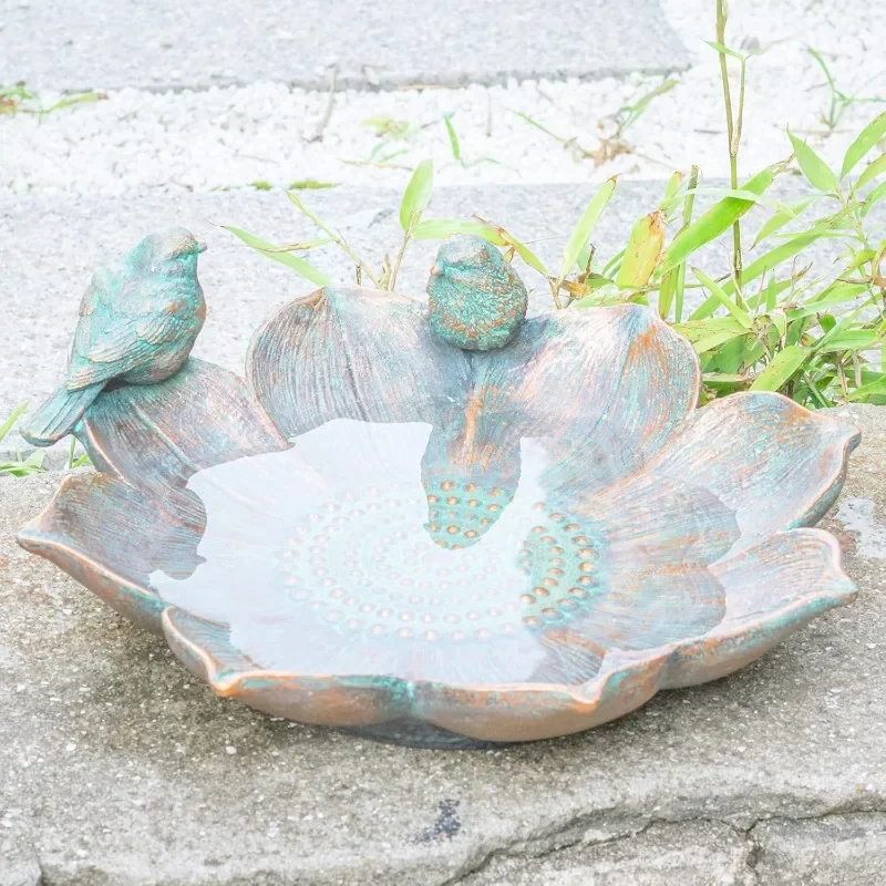 Bird Baths for Outdoors, Antique Outdoor Garden Bird Bath Resin Birdbath Bowl with Vintage Bird Ornament for Outside Yard