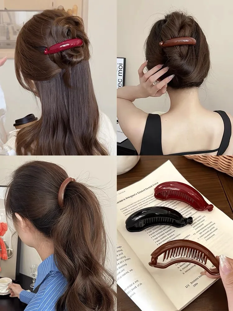 Jelly Color Banana Clip Hair Claw Ponytail Buckle Ponytail Holders Hairpins Barrettes Women Girls Barrettes Hair Accessories