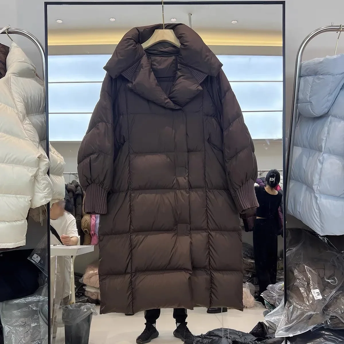 2026 الأبيض بطة أسفل سترة طويلة الخريف الشتاء سترة منفوخة المرأة موضة نفخة أسفل القطن معطف فضفاض سميكة الدافئة ملابس خارجية #5