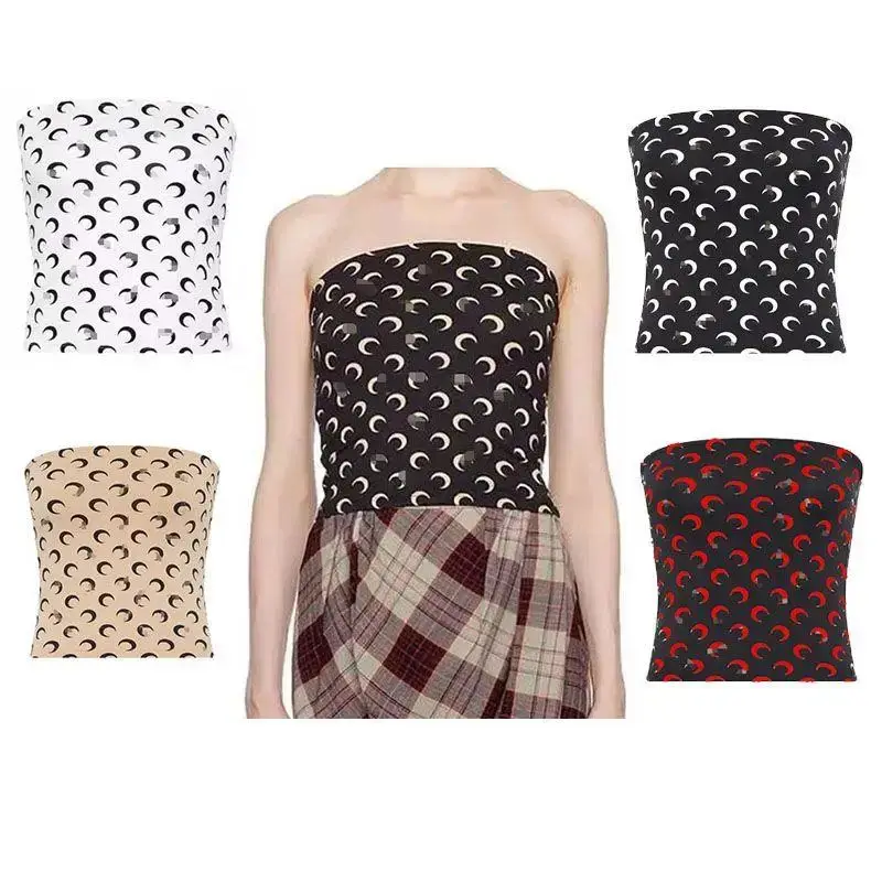 Fashion Moon Print Sexy Short Crop Top Women's Summer Cleanfit Style A-Line Sleeve Other Material 100% Linen T-Shirt
