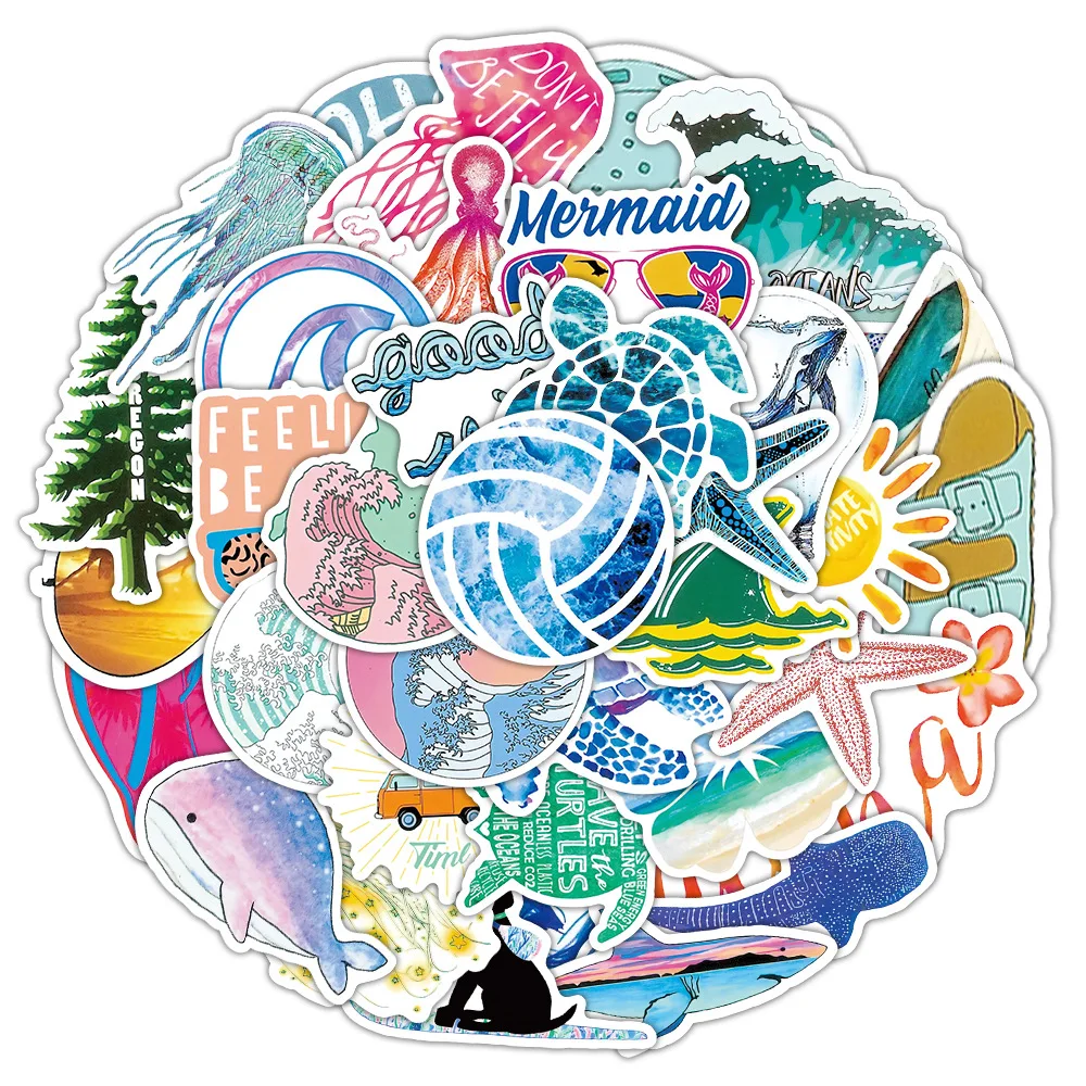 10/30/50pcs Summer Beach Stickers Surfing Sea Turtle VSCO Blue Laptop Fridge Phone Skateboard Suitcase Decal Graffiti Sticker F5