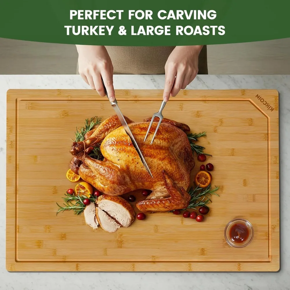 ใหม่-36 นิ้วขนาดใหญ่พิเศษเขียงไม้ไผ่สําหรับห้องครัว, เขียงไม้ W/น้ําผลไม้ลึก Groove & Handle Heavy Duty เขียง