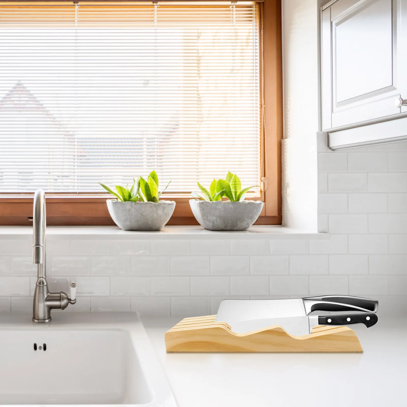 

Drawer Style Knives Holder Wooden Chopper Organizer Eco-Friendly Material Tidy Kitchen Storage Khaki in-Drawer Knives Block